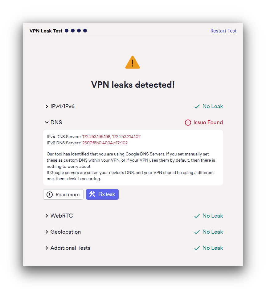 SkyVPN leaks detected in our leak test. 