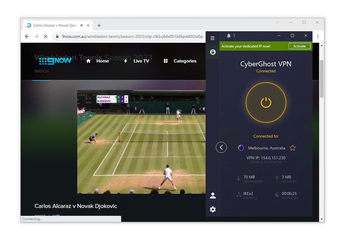 Oglądanie US Open na 9Now za pomocą CyberGhost