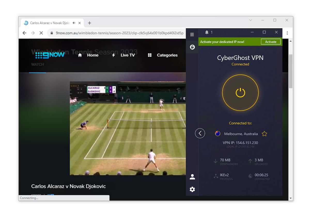 Streaming degli US Open di tennis su 9Now con CyberGhost