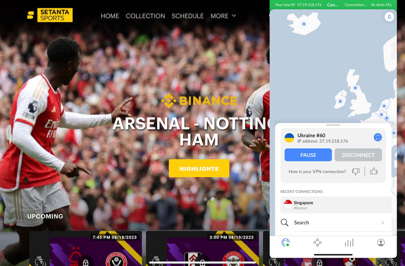 Streaming Setanta Sports using a VPN on iPad