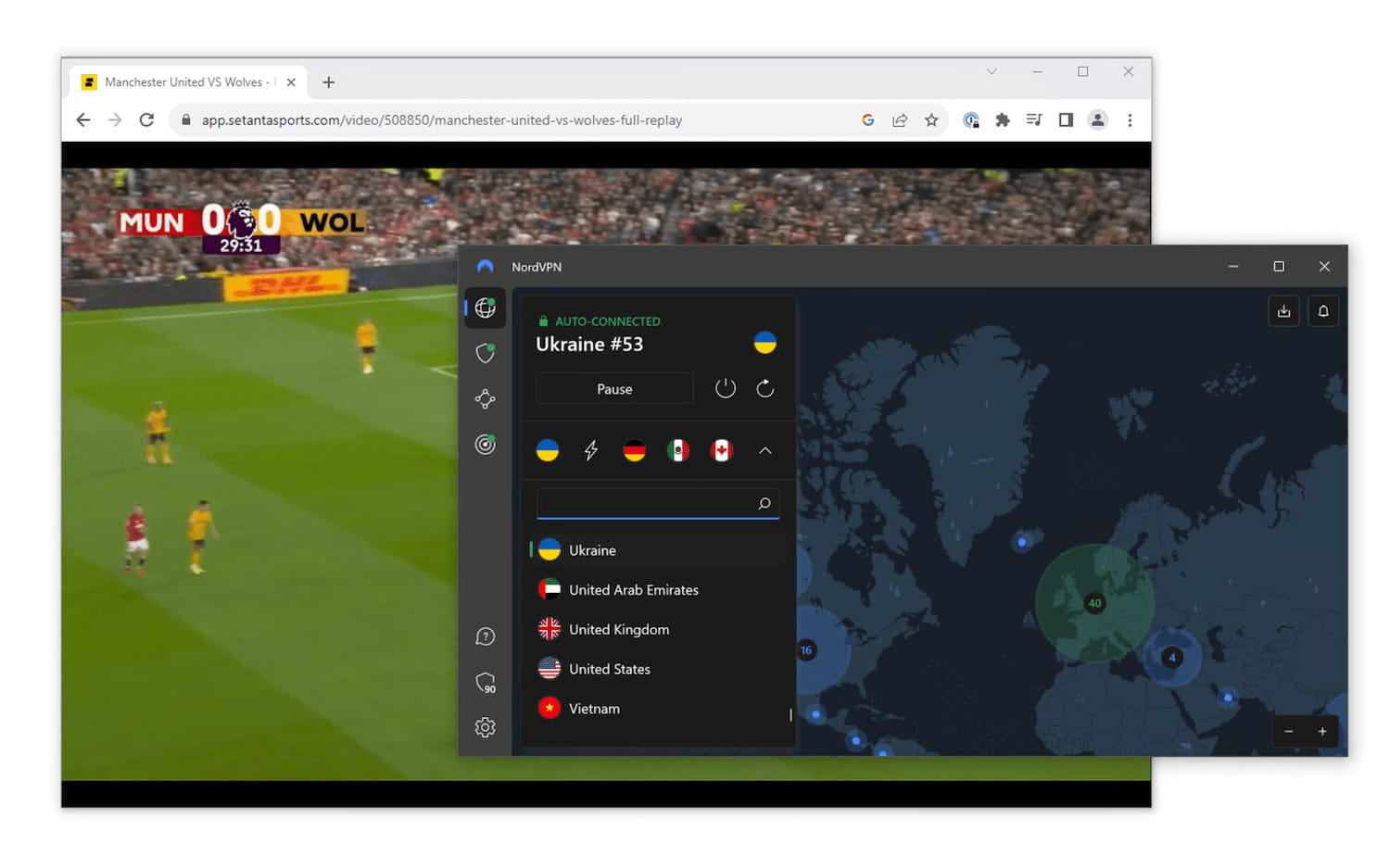 Bypassing geo-blocks on Premier League streaming websites using NordVPN