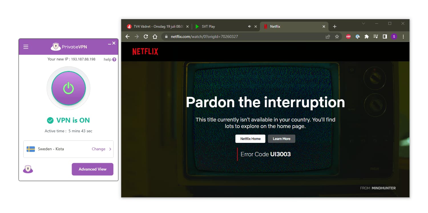 PrivateVPN med Netflix