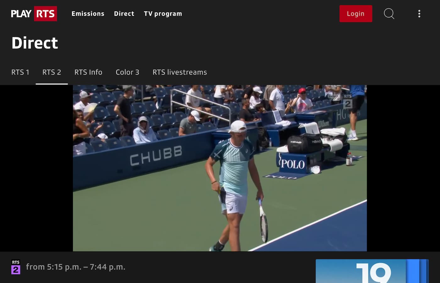 RTS US Open tennis streaming site