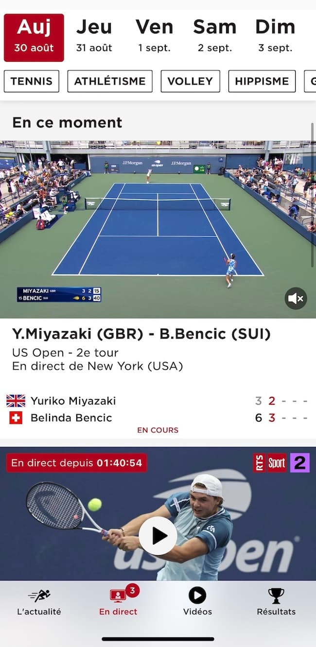 Watching the US Open Tennis championships for free on the RTS iOS app