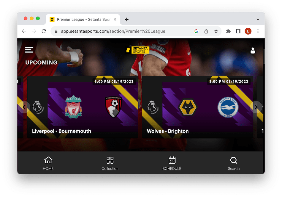 Live streaming Premier League games on Setanta Sports.