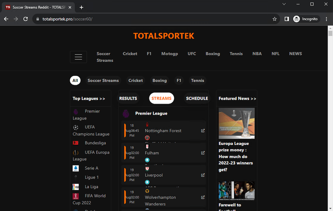 TOTALSPORTEK live stream website