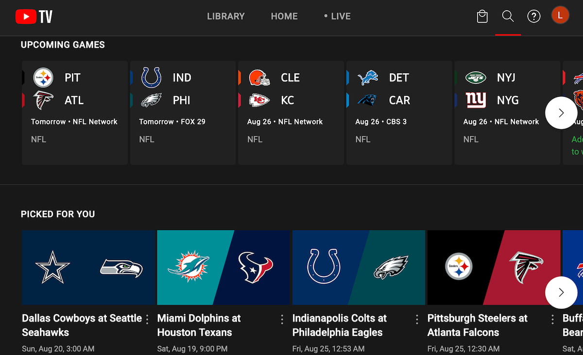 watch out of market nfl games on youtube tv