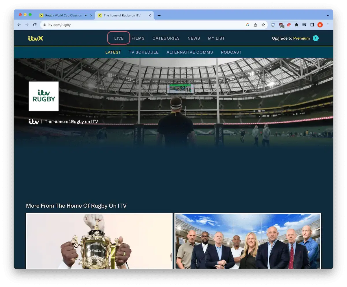 Using ITVX to stream the Rugby World Cup 