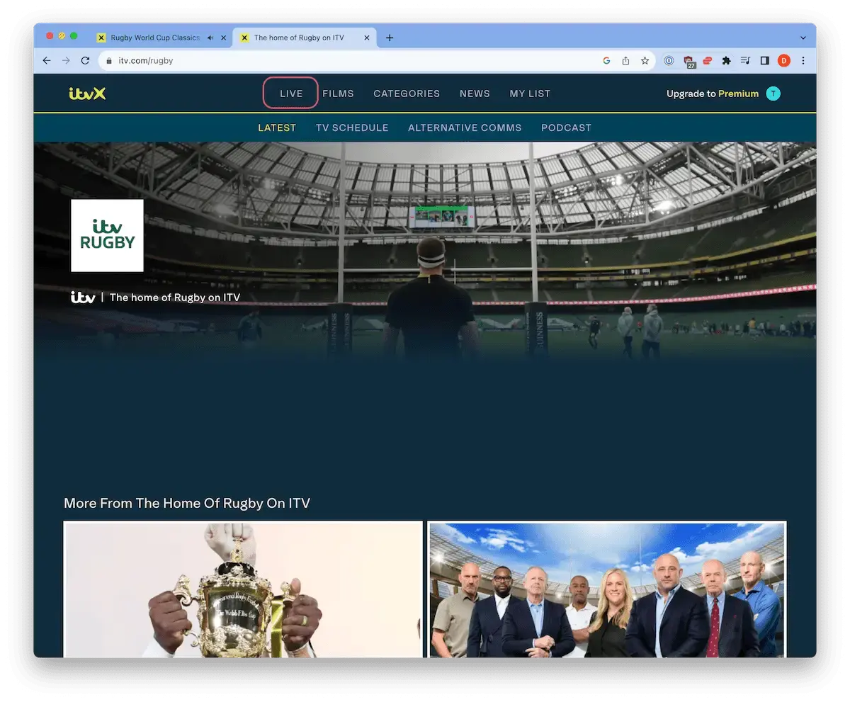 Using ITVX to stream the Rugby World Cup
