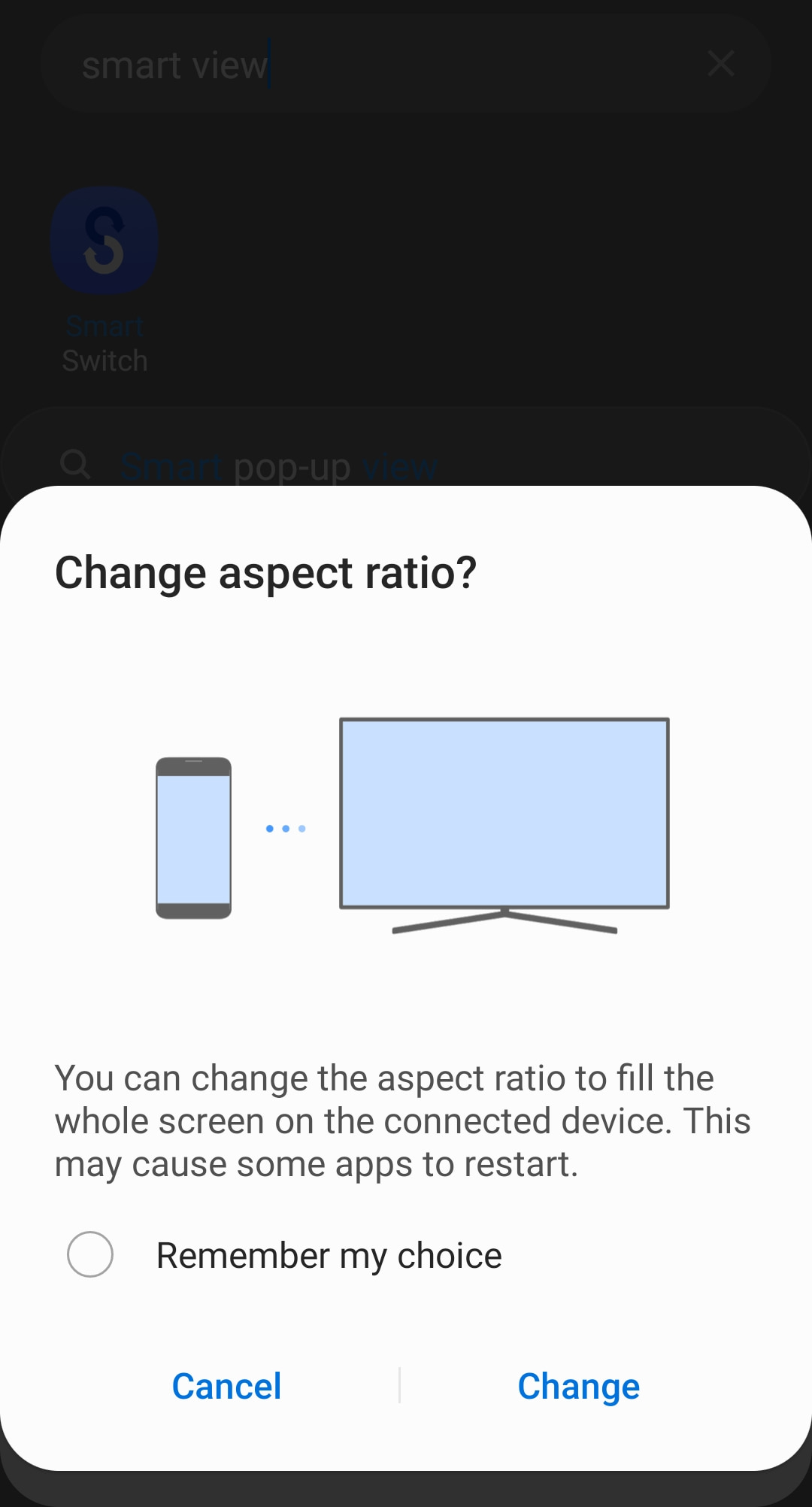 Changing the aspect ratio while screen mirroring