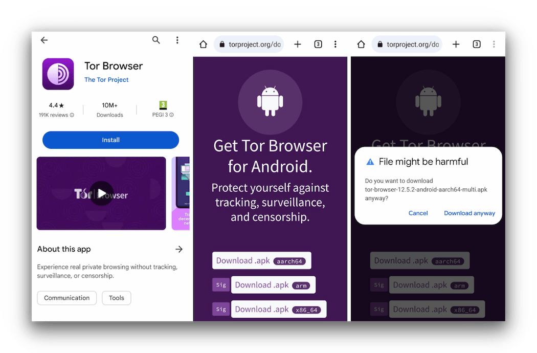 Google Play Store features the Tor Browser