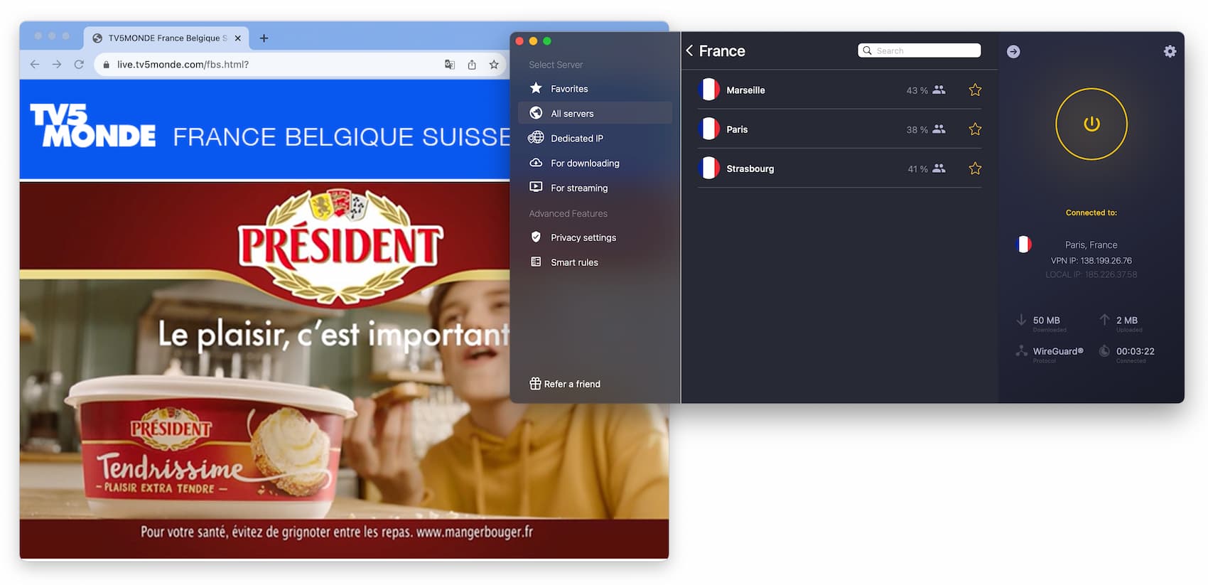 Streaming français avec CyberGhost 