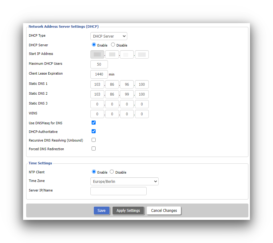 Static DNS settings on a router