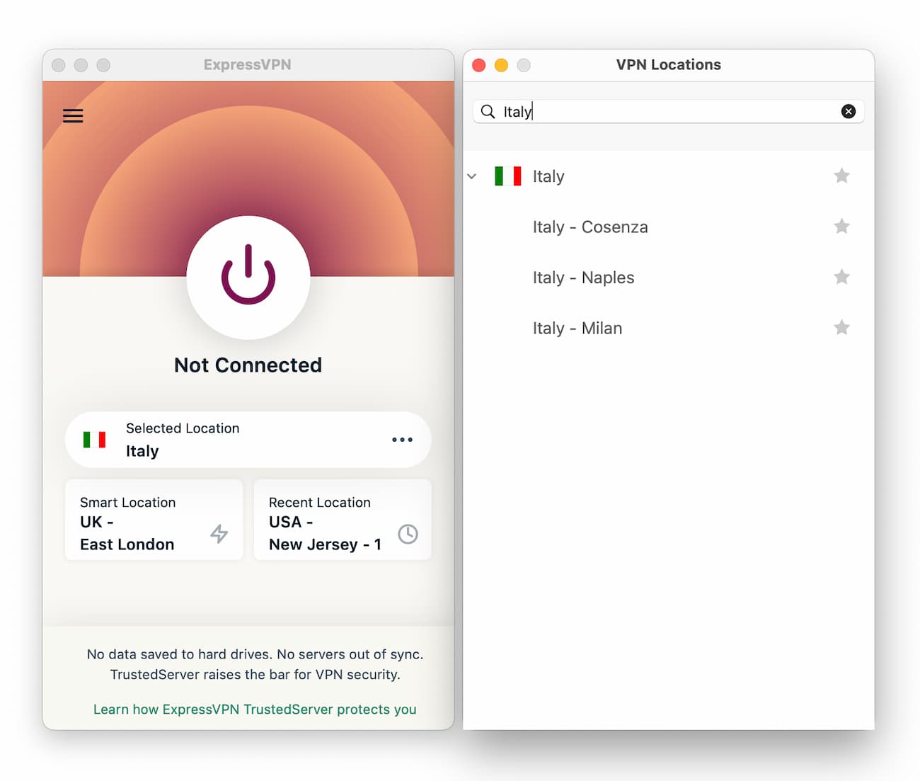 Elenco delle posizioni dei server di ExpressVPN per l'Italia 