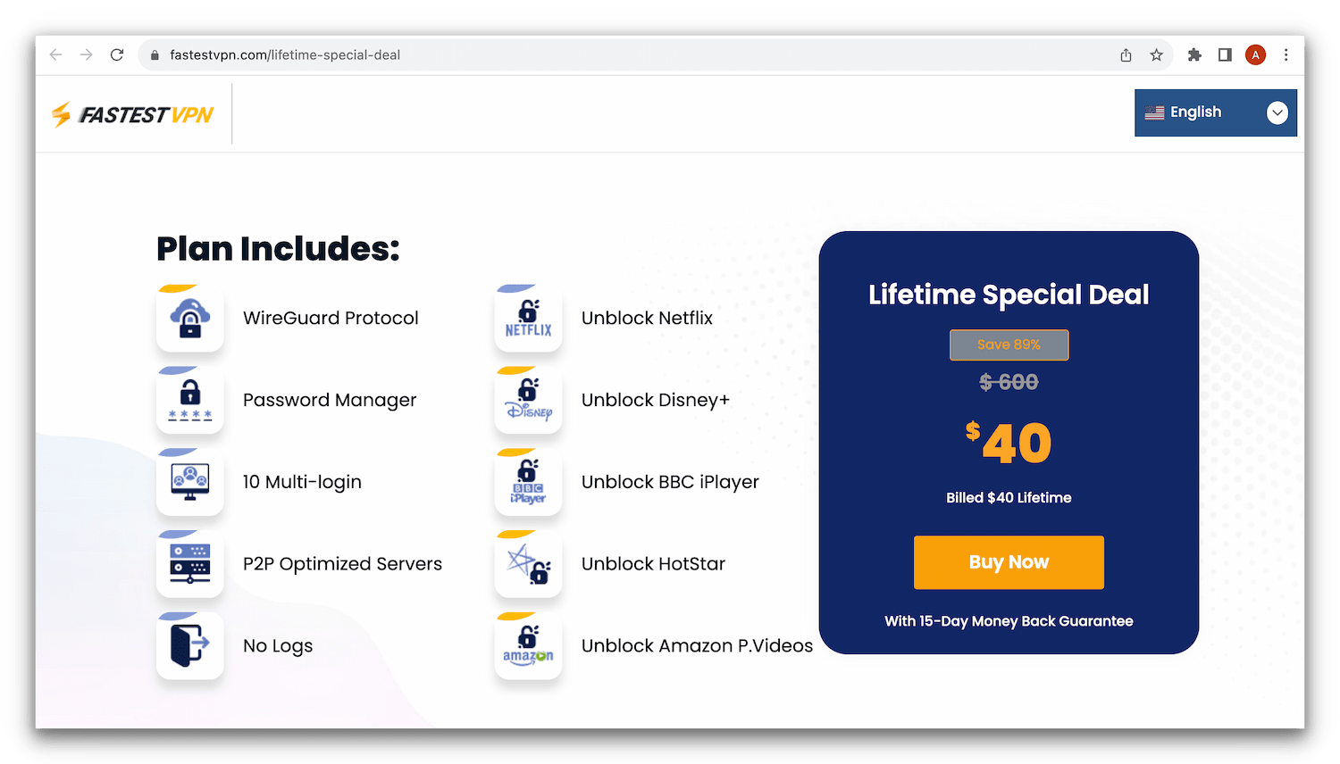 FastestVPN's lifetime subscription is available on its website.