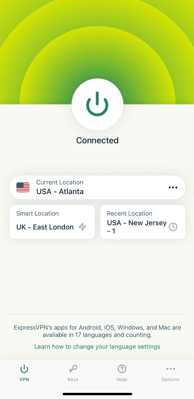 Connecting to a US ExpressVPN server on iOS