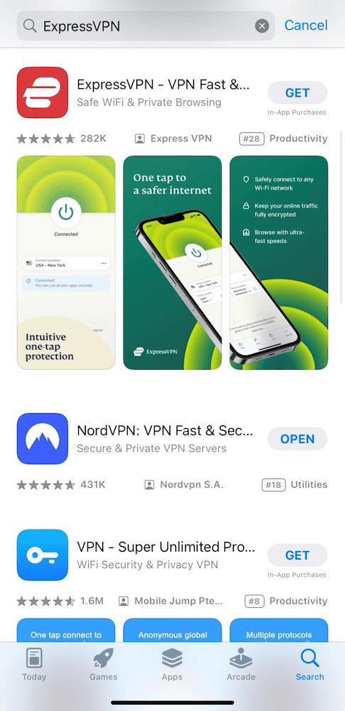 Annonce d'ExpressVPN sur l'App Store d'Apple