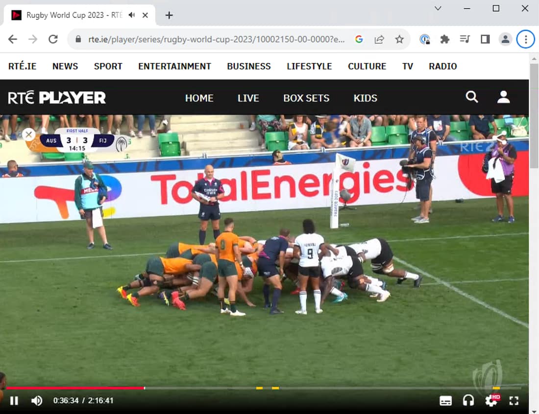 RTE One Rugby World Cup streaming site