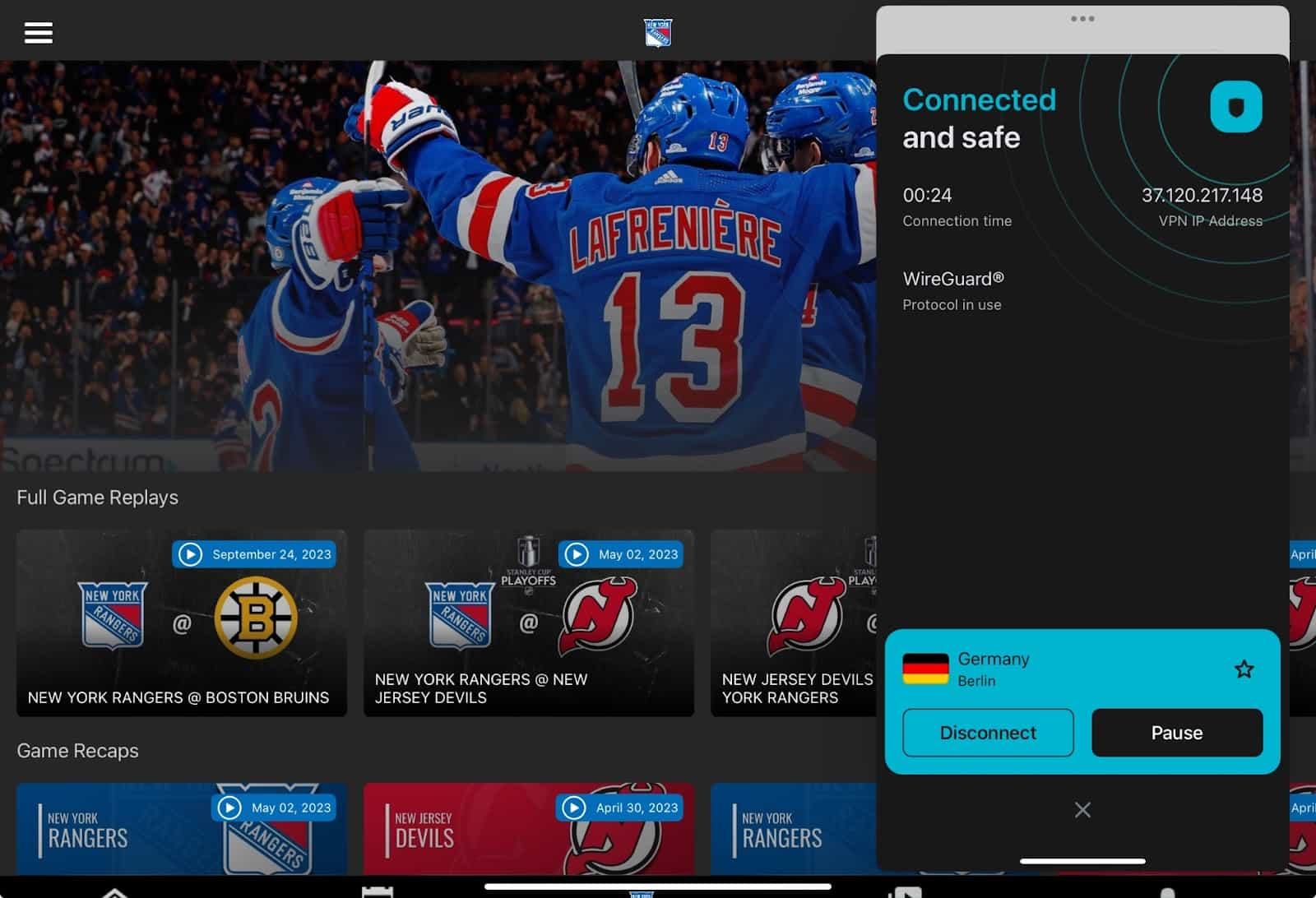 Using Surfshark VPN to bypass NHL restrictions. 