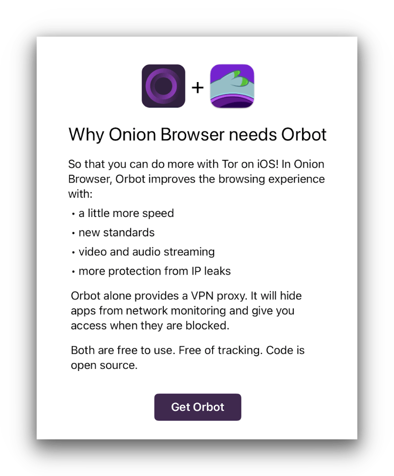 Why onion browser needs orbot page on iOS.