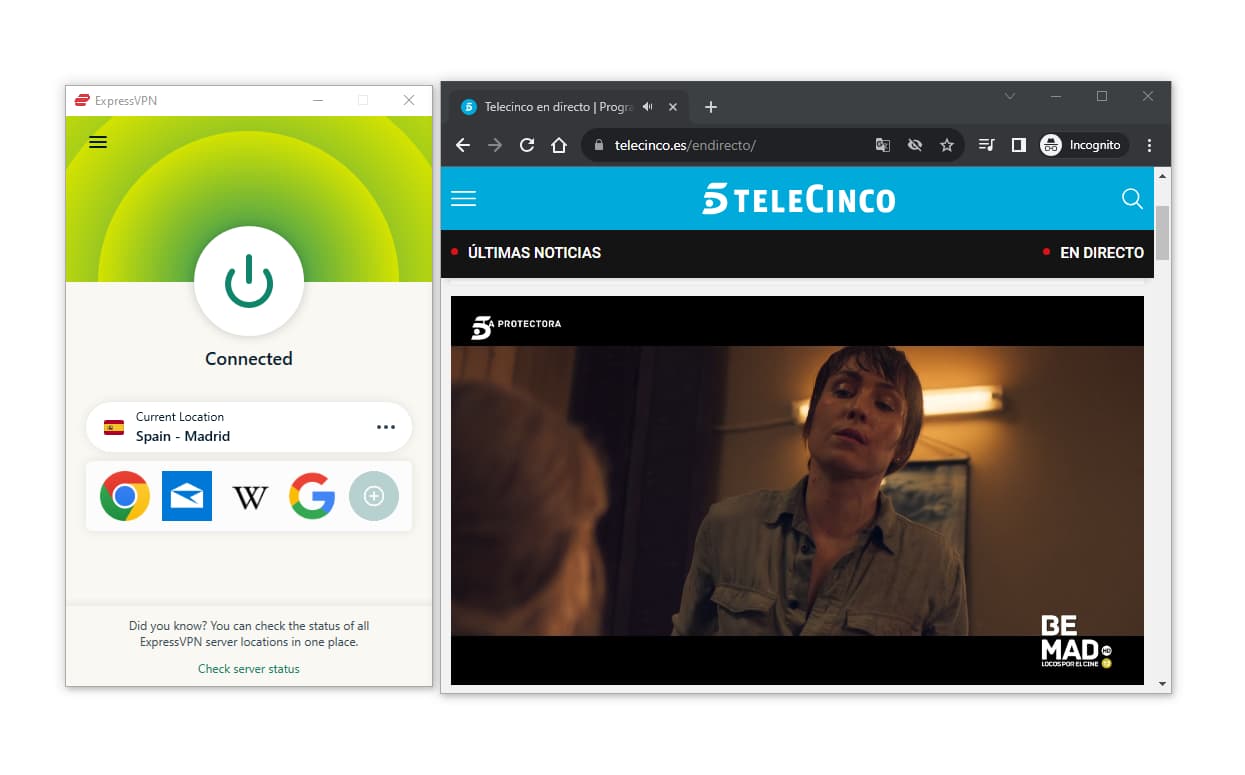 Desbloqueando Telecinco con ExpressVPN