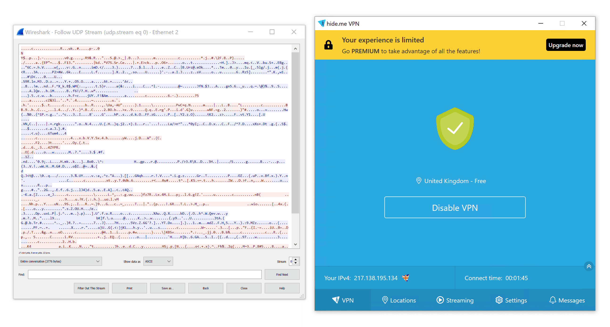 Hide.me Free wireshark results