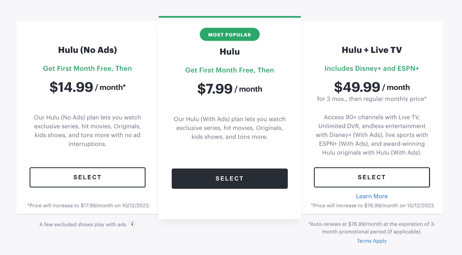 Les différentes formules d'abonnement à Hulu