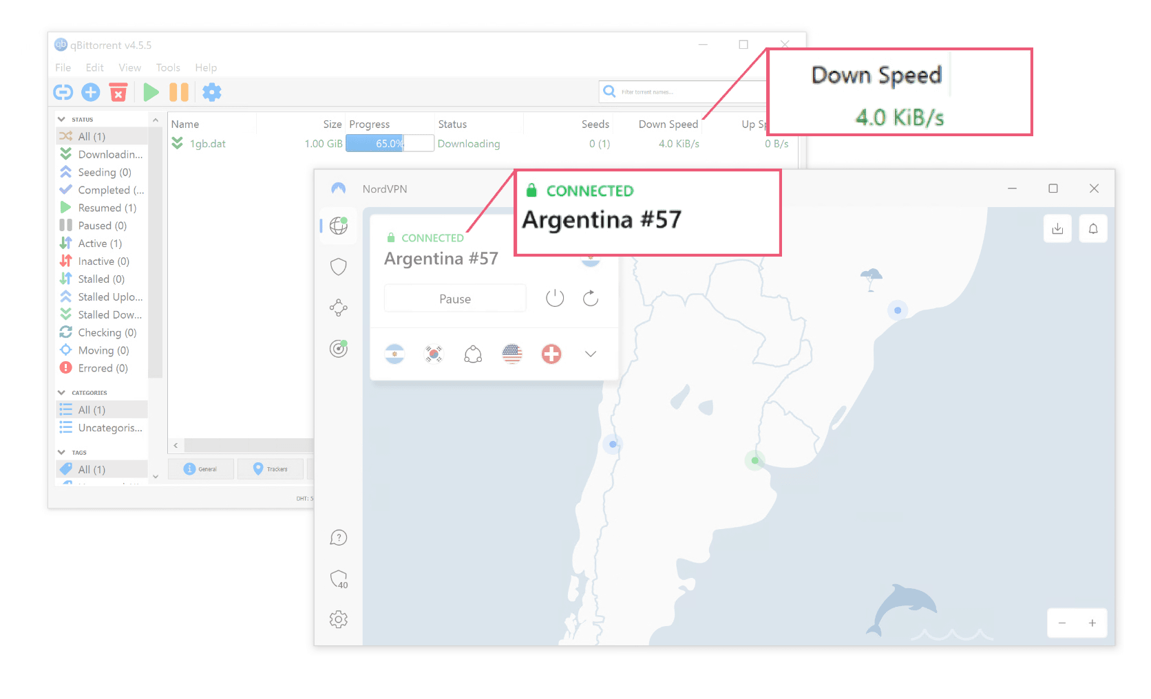 Vergrößertes Bild von Torrenting auf einem eingeschränkten NordVPN-Server