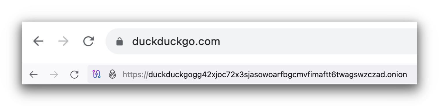 A normal .com URL vs a .onion URL.