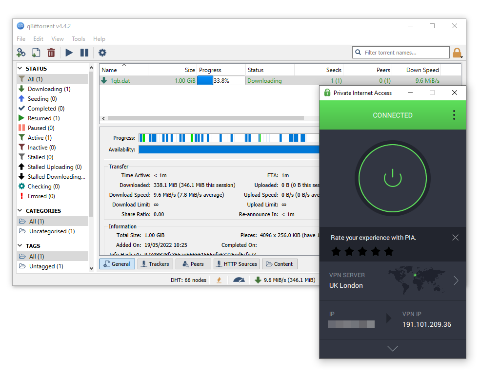 Utilisation de Private Internet Access pour télécharger un fichier torrent