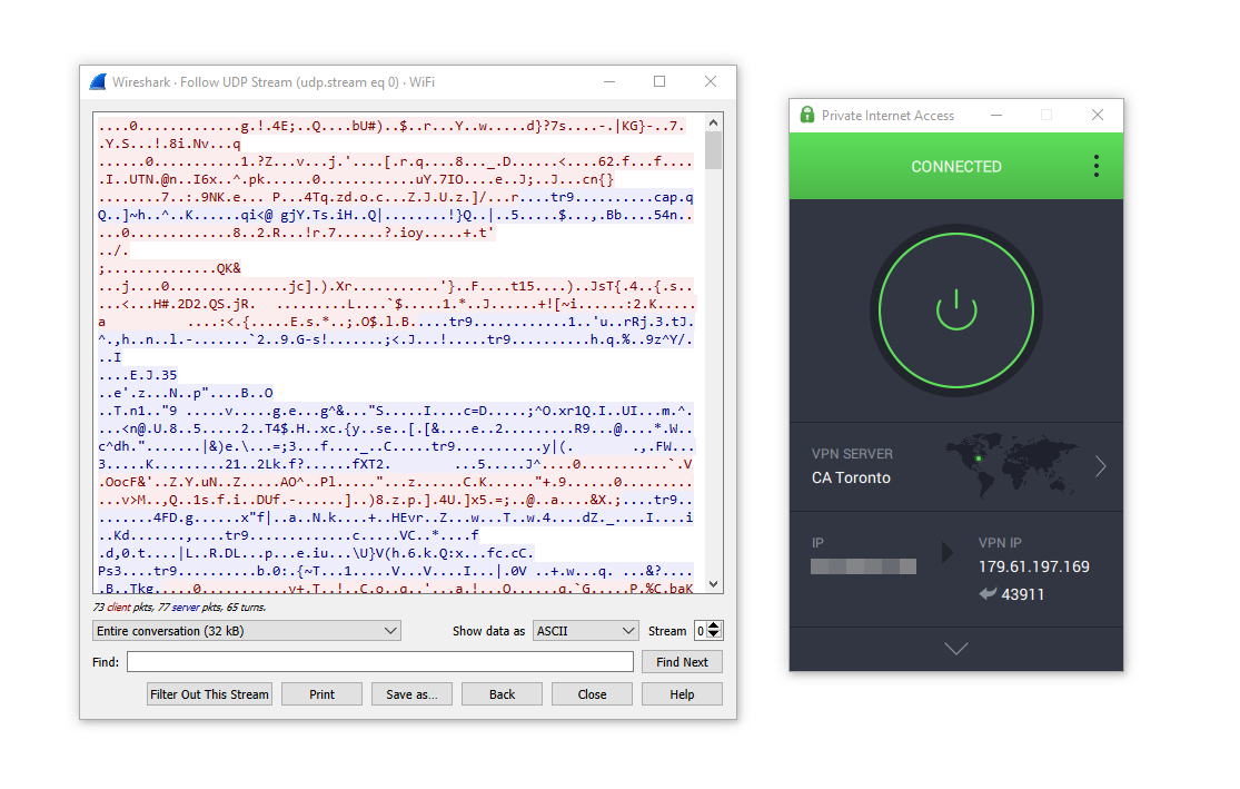 Résultats de PIA avec Wireshark