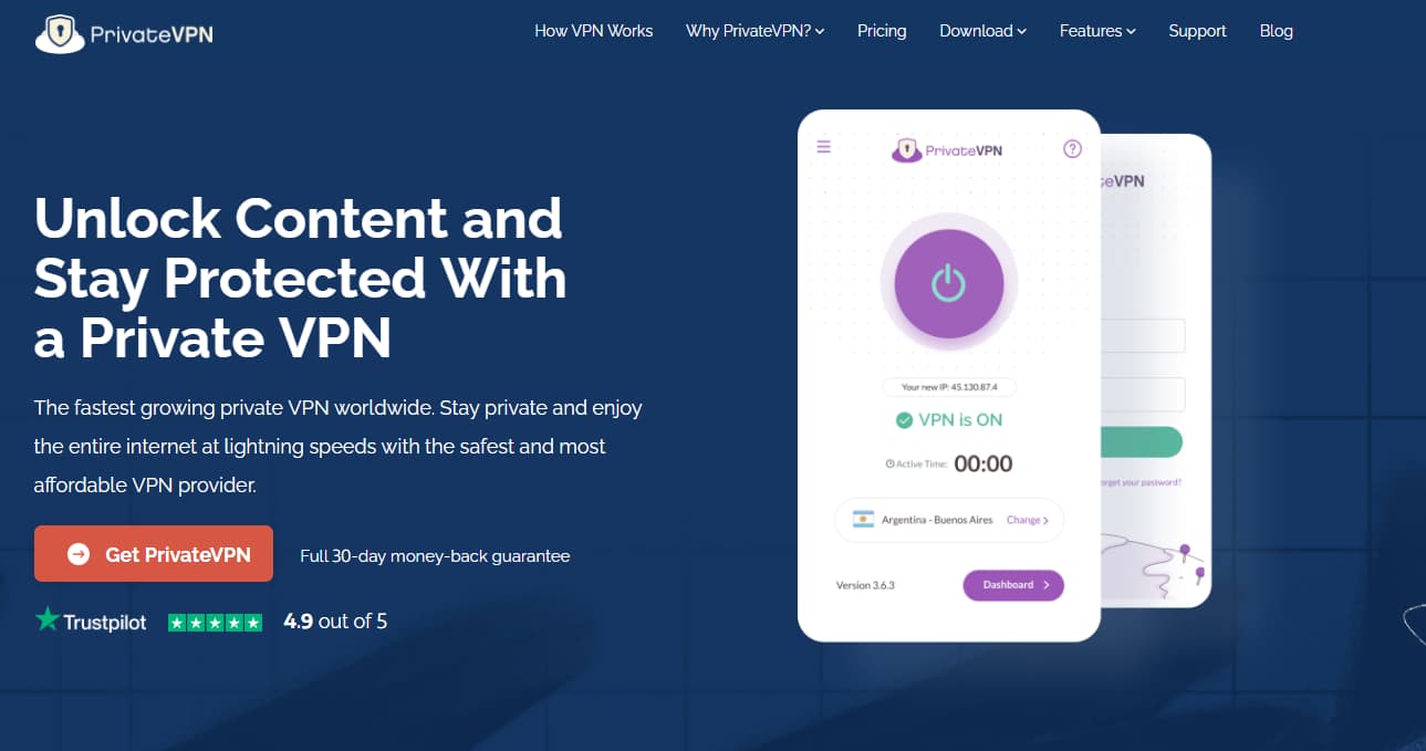 PrivateVPN Landing Page