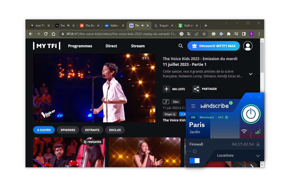 Windscribe débloque les chaînes de télévision françaises dans nos tests de streaming
