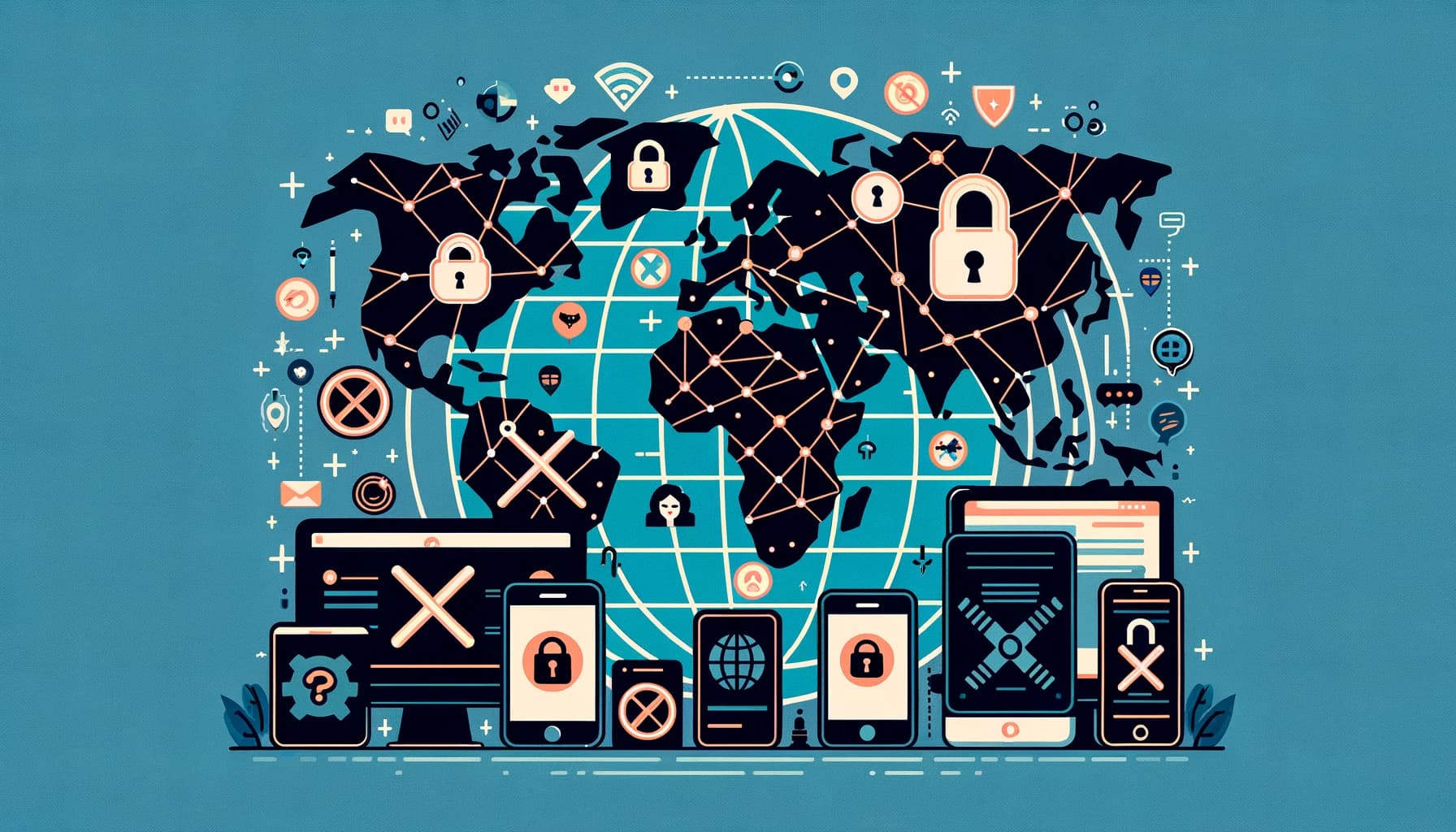 Global Cost of Internet Shutdowns report header illustration showing a world map and devices with restricted internet access