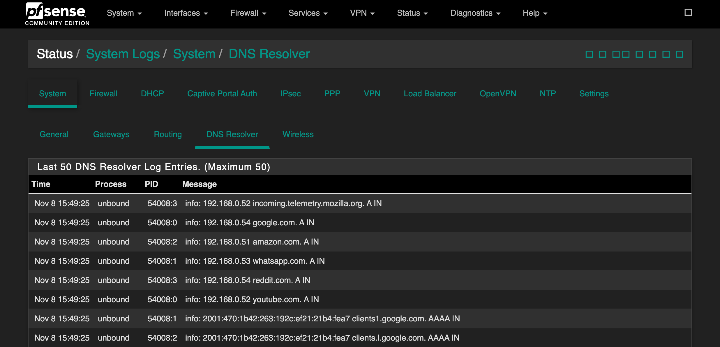 Internetverlaufsprotokolle auf einem WiFi-Router