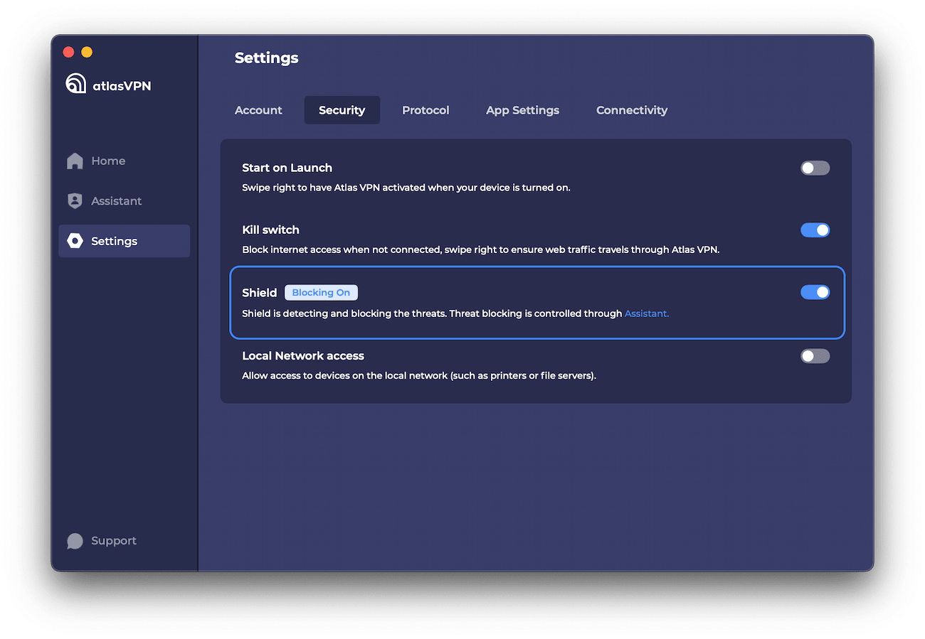 Atlas VPN Shield Ad Blocker in the Atlas VPN App