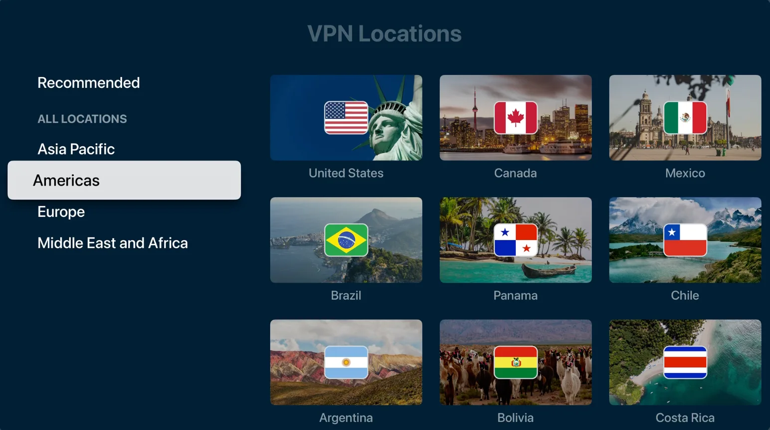 ExpressVPN Server Locations on Apple TV