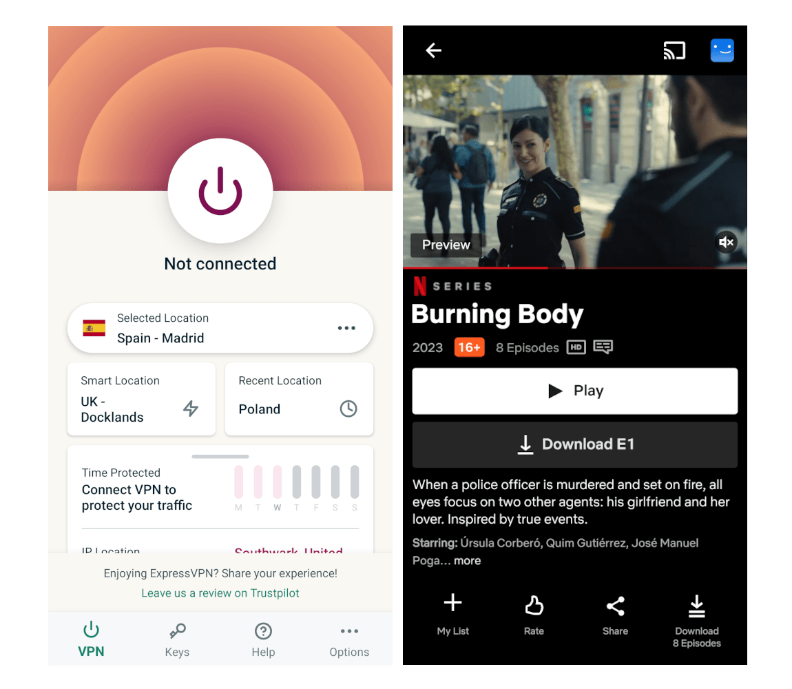 ExpressVPN desbloqueando Netflix España