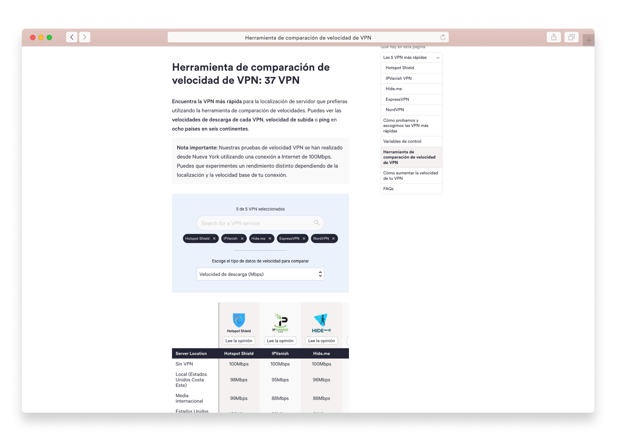 Pruebas de velocidad de VPN