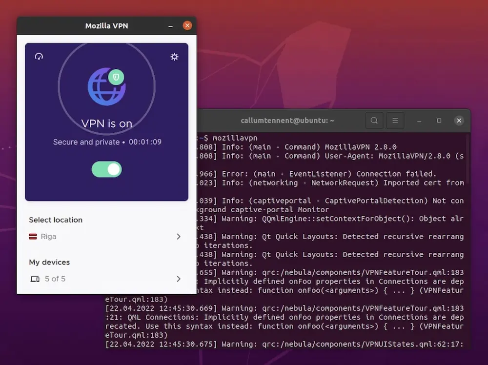Mozilla VPN's Ubuntu Linux GUI app
