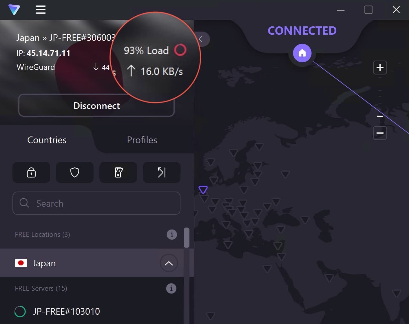 Server congestion using Proton VPN Free.