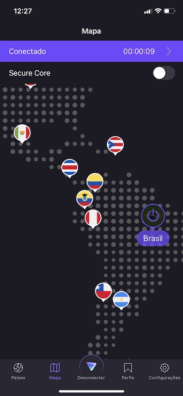 ProtonVPN conectado ao Brasil