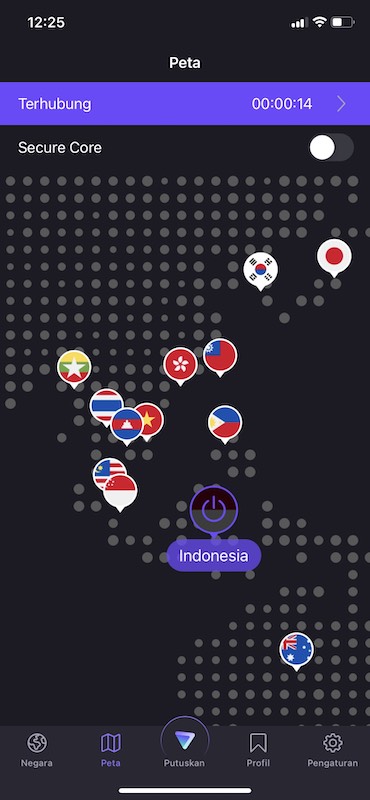 ProtonVPN terhubung ke Indonesia