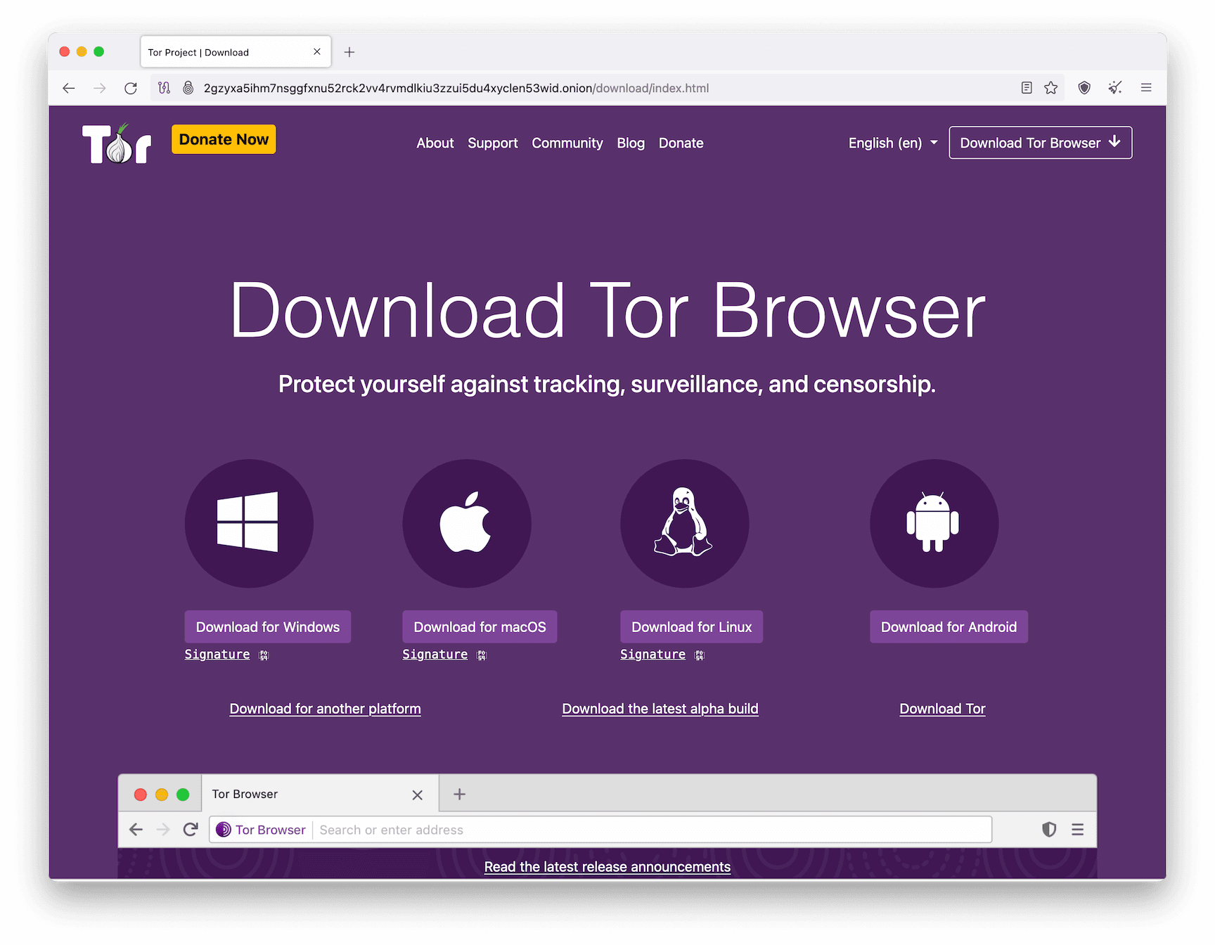 Los diferentes dispositivos para los que está disponible el navegador Tor Browser.