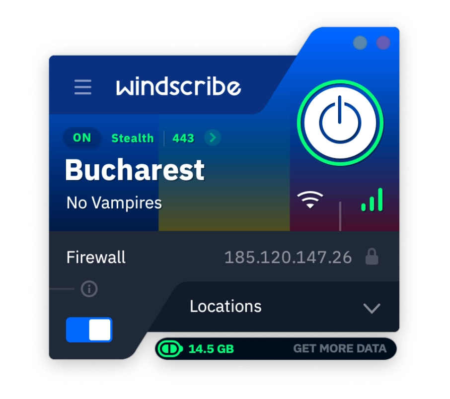Screenshot of Windscribe Free.