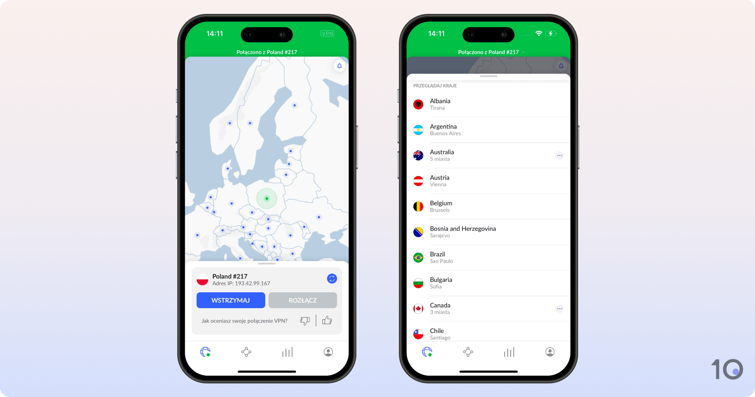 Aplikacja VPN NordVPN na iOS