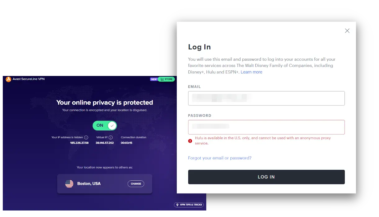 Hulu location error with Avast VPN