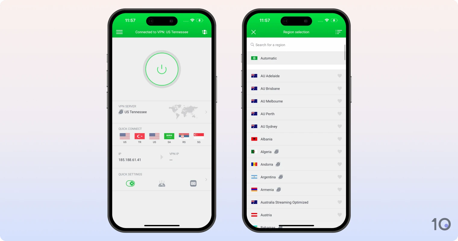 Private Internet Access VPN app för iOS