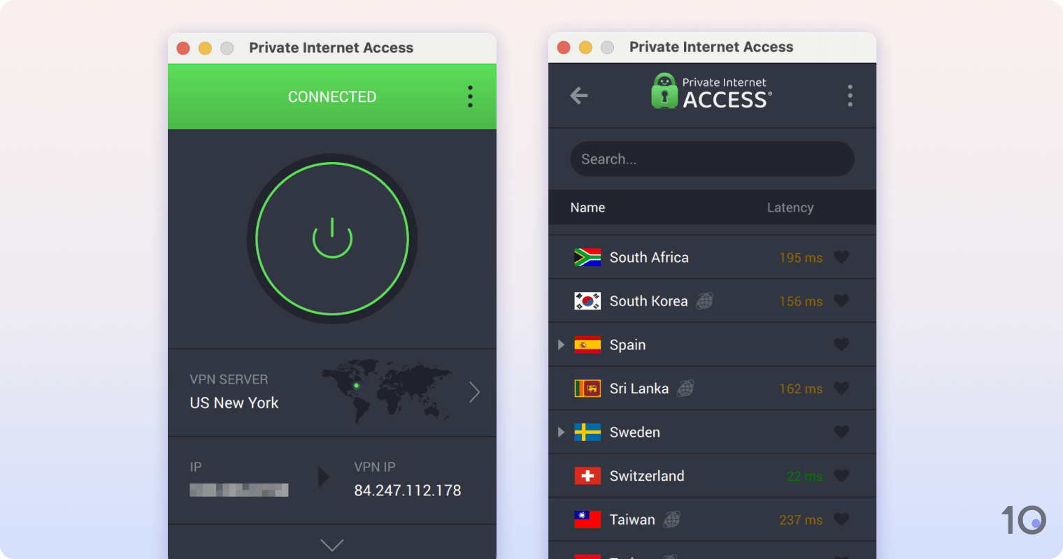 The Private Internet Access VPN app for macOS