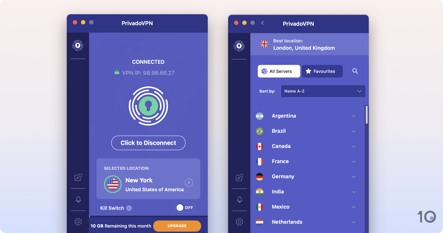 PrivadoVPN's free app for macOS